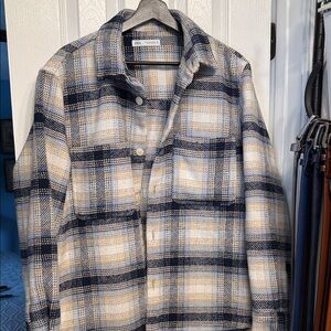 Zara Men's Checkered Blue and Cream Shirt Jacket